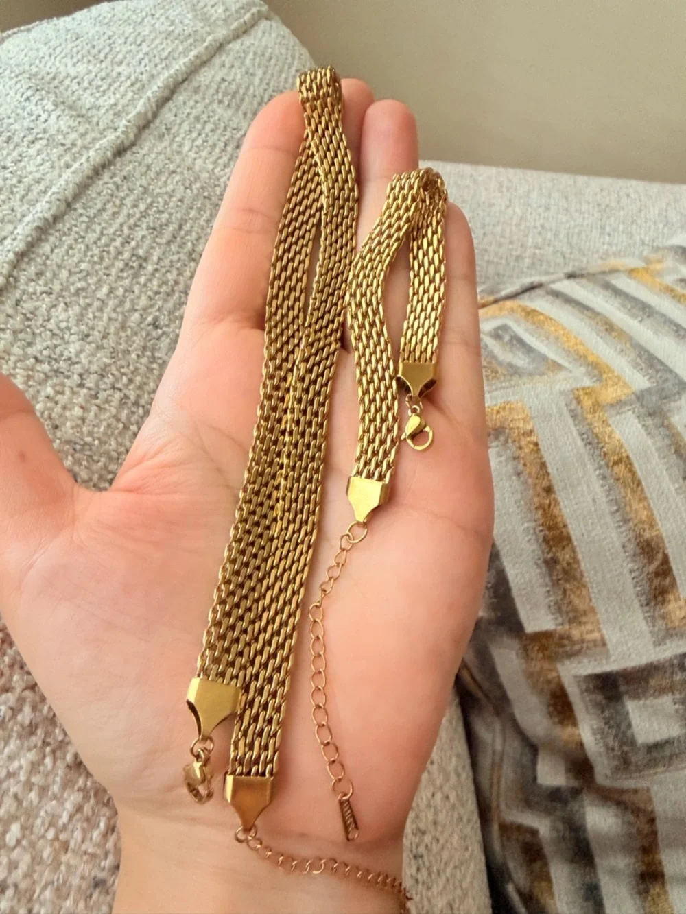 18K Gold Played Multi-Strand Mesh Necklace Bracelet Set